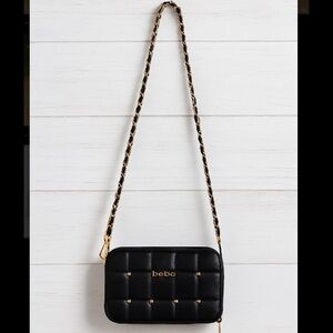 bebe Black Crossbody Bag with Gold Accents. Bebe Black Quilted Crossbody Bag